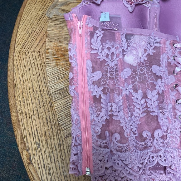 NWT Akira M 32-34 B-D CUP SEXY PINK CORSET BEADED SEQUINS TIE BACK ZIPPER SIDE - Picture 3 of 6